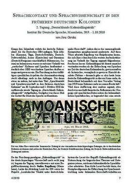 ["Sprachkontakt und Sprachwissenschaft in den früheren deutschen Kolonien : 2. Tagung „Deutschlands Koloniallinguistik“ Institut für Deutsche Sprache, Mannheim, 30.9. - 1.10.2010"]