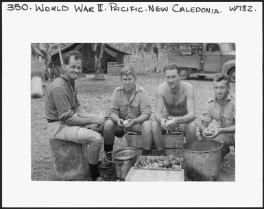 New Zealand soldiers peeling potatoes, New Caledonia, during World War II