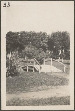 Small bridge in the Botanical Gardens, Rabaul, New Britain Island, Papua New Guinea, approximately 1916