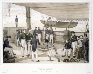 Sainson, Louis Auguste de b 1801 :Tonga-Tabou ; Vadodai vient demander la fin des hostilites / De Sainson pinx. ; V Adam lith. ; Lith. A Bes - [Paris] ; J Tastu editeur [1833]