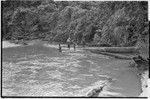 Schrader Range: carriers and Ann Rappaport cross Anjimamp River, Korumbon-Ambaiat trail