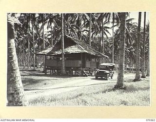 MILNE BAY, NEW GUINEA, 1944-02-10. THE BARAGA NATIVE LABOUR CAMP OFFICE, HEADQUARTERS BARAGA NATIVE LABOUR CAMP