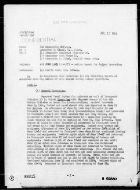 USS John Land - Rep of Ops in the Invasion of Saipan Is, Marianas 6/14-30/44