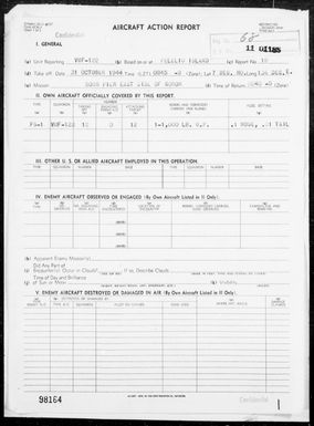 VMF-122 - ACA Rep #19- Bombing of Pier on East Side of Koror Is& AA Positions on Koror Is, Palau Is On 10/31/44