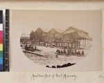 View of children outside houses on stilts over the sea, Port Moresby, Papua New Guinea, ca. 1890