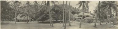 Panoramic view of "Ocobada", L.M.S. Mission Station, and house of Rev. W. J. V. Saville and Eric M. Saville, Mailu Island, Papua, 1933