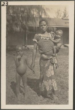 Papuan woman with two children, Rabaul, New Britain Island, Papua New Guinea, approximately 1916