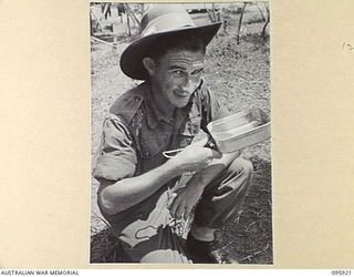 WEWAK POINT, NEW GUINEA. 1945-08-29. SERGEANT R.M. DURRY, 2/8 INFANTRY BATTALION, WHO WON THE MILITARY MEDAL IN ACTION ON MT SHIBURANGU, NEW GUINEA