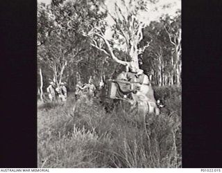 BRIBIE ISLAND, QLD, 1942. 2/4TH ARMOURED REGIMENT IN COMBINED OPERATIONS TRAINING WITH UNITED STATES TROOPS. THIS GENERAL GRANT M3 MEDIUM TANK HAS BOGGED DURING TESTS IN CONDITIONS THOUGHT TO BE ..