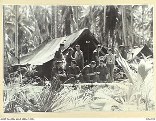 SIAR, NEW GUINEA. 1944-06-19. TROOPS OF THE 58/59TH INFANTRY BATTALION RECEIVING TREATMENT AT THE UNIT REGIMENTAL AID POST. IDENTIFIED PERSONNEL ARE:- NX190305 PRIVATE C.G. MCDONNELL (1); VX137518 ..