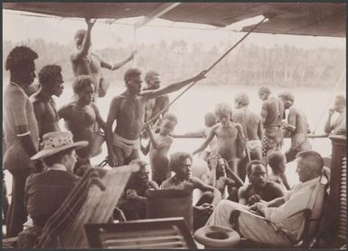 Bishop Wilson with Vella Lavella people on the Southern Cross, Solomon Islands, 1906, 2 / J.W. Beattie