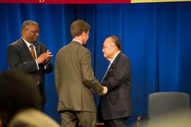 Asian American and Pacific Islanders (AAPI) Heritage event at HUD headquarters, with Hawaii Senator Daniel Inouye and Washington, D.C. television news anchor Eun Yang [among the guest speakers,] and Secretary Shaun Donovan and Deputy Secretary Ron Sims [among the HUD senior officials on hand]