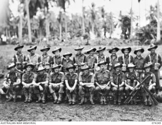 SIAR, NEW GUINEA. 1944-06-23. OFFICERS AND NON COMMISSIONED OFFICERS OF D COMPANY, 57/60TH INFANTRY BATTALION. IDENTIFIED PERSONNEL ARE:- CORPORAL R.W. LEISHMAN (1); VX84582 WARRANT OFFICER II, ..