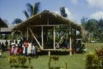 Building being constructed with bush materials, an east coast village, New Ireland, Jun 1964