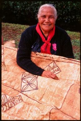 A woman with ngatu (barkcloth),Tonga
