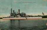 U.S.S. OREGON sailing through the harbor of the Navy Yard in Bremerton, Washington, between 1906 and 1909