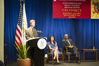 Asian American and Pacific Islanders (AAPI) Heritage event at HUD headquarters, with Hawaii Senator Daniel Inouye and Washington, D.C. television news anchor Eun Yang [among the guest speakers,] and Secretary Shaun Donovan and Deputy Secretary Ron Sims [among the HUD senior officials on hand]