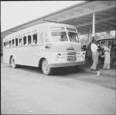 Passengers in a bus parked at terminal, Fiji, November 1966 / Michael Terry