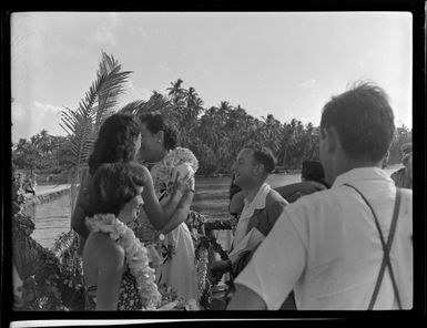 Welcoming reception for TEAL (Tasman Empire Airways Limited) passengers, Satapuala, Upolu, Samoa