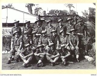 TOROKINA, BOUGAINVILLE. 1945-11-23. PERSONNEL OF THE ORIGINAL 3 DIVISION PROVOST SECTION. (FOR IDENTIFICATION OF 18 NAMED PERSONNEL REFER TO PROVISIONAL CAPTION OR NAME INDEX)