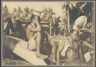 Ombu wearing initiation hats, Soraken, Bougainville Island, ca. 1929 / Sarah Chinnery