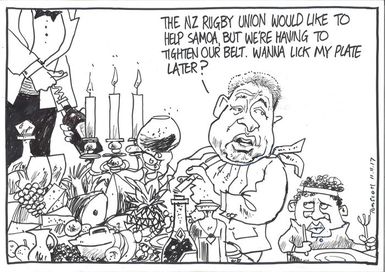 NZRFU official feasts while Samoan rugby player has an empty plate