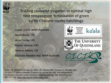Trialling seawater irrigation to combat high nest temperature feminisation of green turtle Chelonia mydas hatchlings