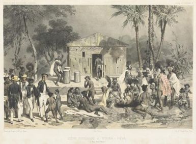 Scene funeraire a Nouka-Hiva, baie Anna Maria / dessine par Goupil; lith. par Bayot