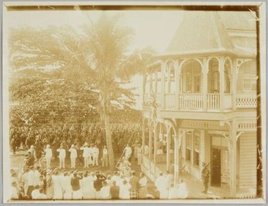 New Zealand forces hoisting the Union Jack at the courthouse, Apia