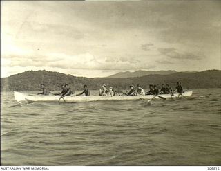 NEW GEORGIA, SOLOMON ISLANDS. 1943-03. NATIVE SCOUTS SET OUT IN A CANOE WITH A UNITED STATES INTELLIGENCE PATROL FROM THE SEGI COASTWATCHERS STATION (ZGJ5). THE SCOUTS ARE TRAINED AND COMMANDED BY ..