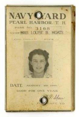 [Pearl Harbor Navy Yard Identification Card for Louise Milke Moats Whatley]