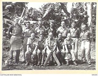 LAE AREA, NEW GUINEA. 1945-07-17. THE CRICKET TEAM OF 2/7 INFANTRY BRIGADE WORKSHOP. (FOR IDENTIFICATION OF 12 NAMED PERSONNEL REFER TO PROVISIONAL CAPTION OR NAME INDEX.)
