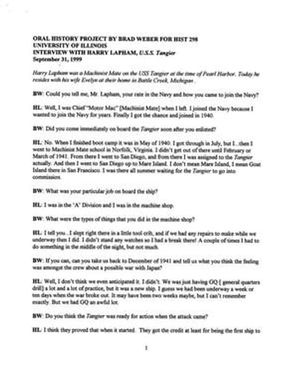 Oral History Interview with Harry Lapham, September 30, 1999