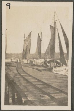 Boats from coconut plantations bringing copra to be put on ships for Australia, Rabaul, New Britain Island, Papua New Guinea, approximately 1916