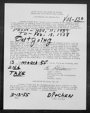 Volume 130: Immigration Service Forms, November11, 1937 - February 18, 1937