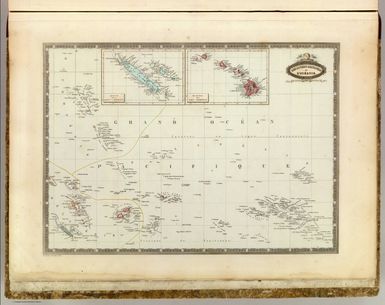 Les divers archipels de l'Oceanie. (with) Groupe de la Nouvle. Caledonie. (with) Archipel des Iles Sandwich. Atlas spheroidal & universel de geographie dresse par F.A. Garnier, geographe. Ve. Jules Renouard, Editeur, R. de Tournon, no. 6, Paris. 1860. Imp. Sarazin, r. Git-le-Coeur, 8, Paris.