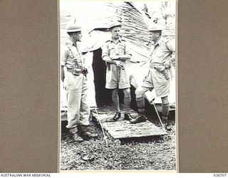 PORT MORESBY, PAPUA. 1942-09. SENIOR OFFICERS OF MILNE FORCE. LEFT TO RIGHT:- COLONEL F.O. CHILTON, GSO I, MAJOR GENERAL C.A. CLOWES, GENERAL OFFICER COMMANDING THE FORCE, AND COLONEL JOHN ..