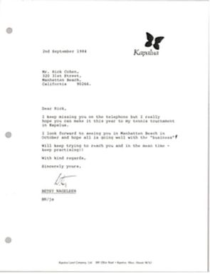 Letter from Betsy Nagelsen to Rick Cohen