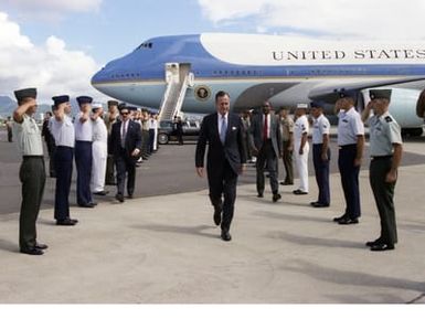 President Bush is Welcomed by Military Personnel to Hickam Air Force Base, Honolulu, Hawaii