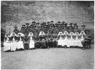 Group portrait taken at the New Zealand Stationary Hospital at Hazebrouck, France