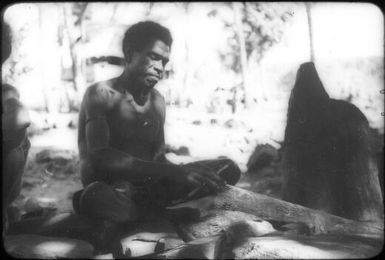 A man making a fish net : Goodenough Island, D'Entrecasteaux Islands, Papua New Guinea, 1956-1958 / Terence and Margaret Spencer