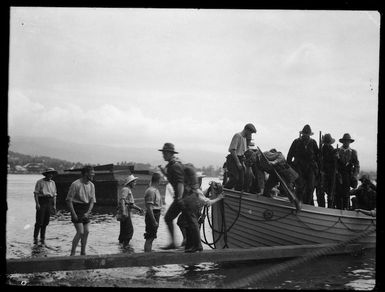 New Zealand troops arriving to annex Samoa for Britain during World War I