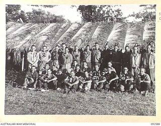 SAPOSA ISLAND, SOUTH BOUGAINVILLE. 1945-05-26. A GROUP OF PERSONNEL OF 42 LANDING CRAFT COMPANY