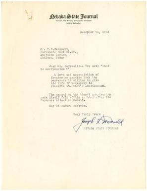 [Letter from Joseph T. McDonald to T. N. Carswell - December 16, 1941]