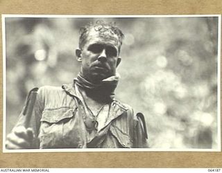 MOUNT PROTHERO AREA, NEW GUINEA. 1944-01-21. QX37589 PRIVATE L.J. HEEB OF "A" COMPANY 2/12TH INFANTRY BATTALION WOUNDED DURING THE ACTION ON MOUNT PROTHERO