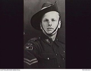 1945-08. PORTRAIT OF CORPORAL R.G. WEBB, MEMBER OF NEW GUINEA AIR WARNING WIRELESS COMPANY (NGAWW)