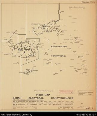 Fiji, Indian Electoral Constituencies - Index Map, Administration, Sheet 4, 1966, 1:1 500 000