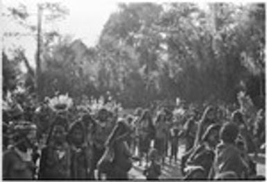 Pig festival, pig sacrifice, Kompiai: decorated women and children inside ritual fence