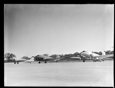 Line of C47 transport aircrafts at Pallikulo airfield, Espiritu Santo, Vanuatu