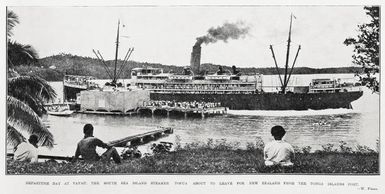 Departure day at Vavau: the South Sea island steamer Tofua about to leave for New Zealand from the Tonga Islands port